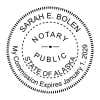 Alaska notary stamp with commission expiration date in a round seal format.
