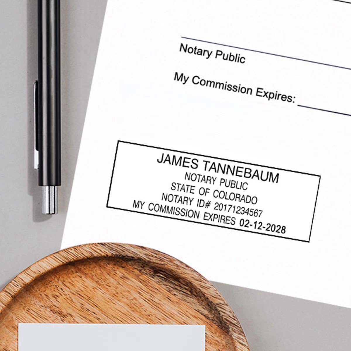Colorado Notary Rectangle Stamp Impression on Paper