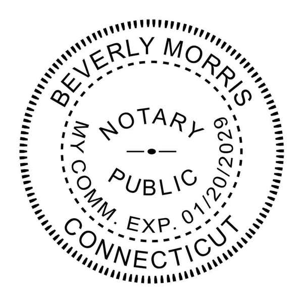Connecticut Round Notary Seal impression in black ink - available as stamp or embosser