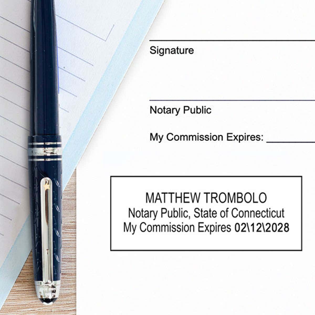 Connecticut Rectangular Notary Seal Impression on White Paper