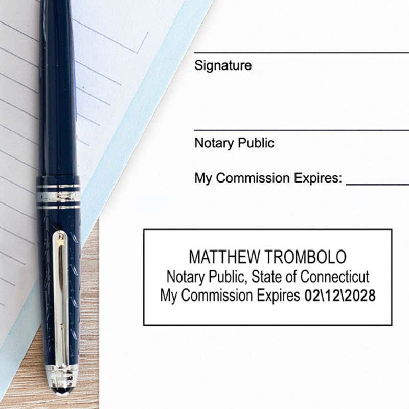 Connecticut Rectangular Notary Seal Impression on White Paper