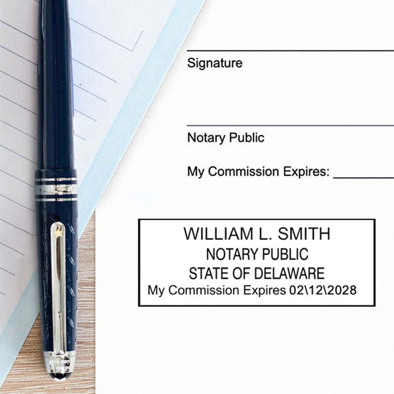 Delaware Notary Rectangle Stamp Seal on White Paper
