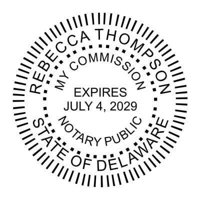 Delaware Notary Public Round Stamp Seal impression in black ink example