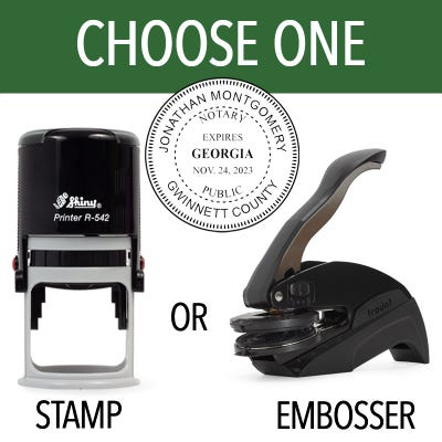 Georgia Notary Round with Expiration Seal in black ink - available as a stamp or embosser