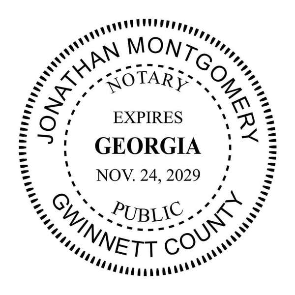 Georgia Notary Round with Expiration Seal in black ink - available as a stamp or embosser