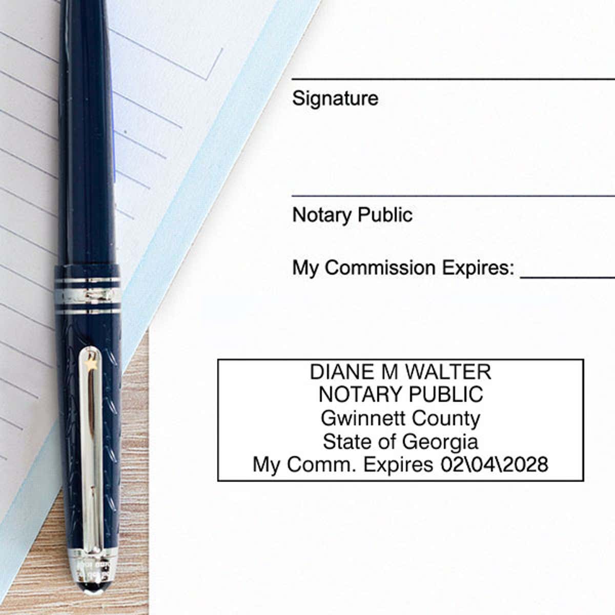 Georgia Rectangular Notary Seal Example on Paper
