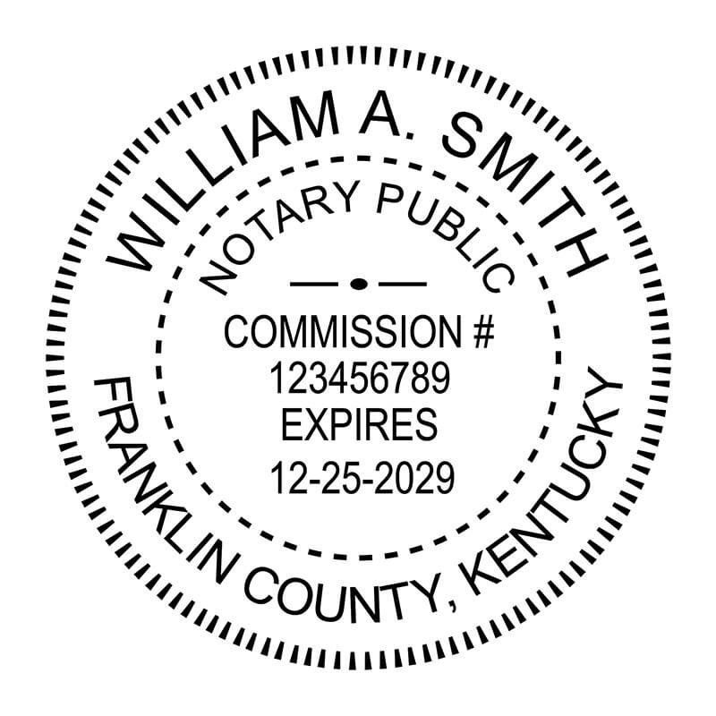 Kentucky Notary Round Seal stamp or embosser - black ink impression