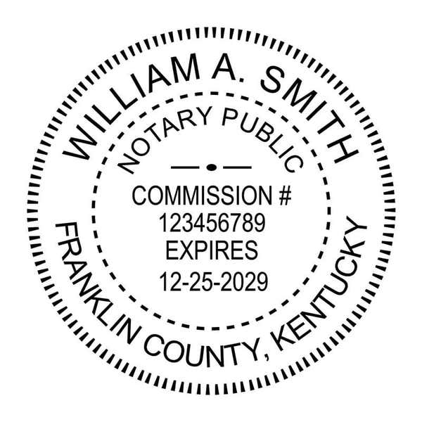 Kentucky Notary Round Seal stamp or embosser - black ink impression