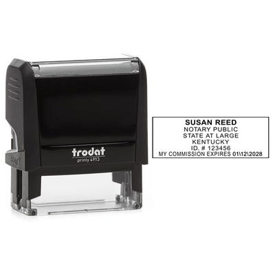 Kentucky Notary Rectangle Impression next to Trodat 4914 stamp body