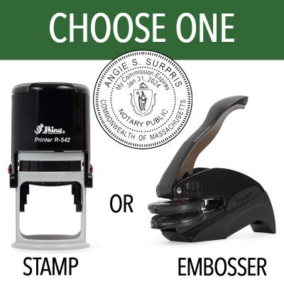 Massachusetts Notary Round Seal in black ink - available as stamp or embosser