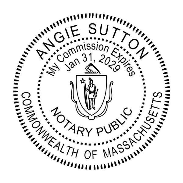 Massachusetts Notary Round Seal in black ink - available as stamp or embosser