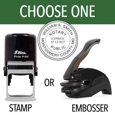 Maryland Notary Round Seal impression in black ink - choose from stamp or embosser