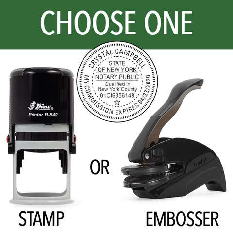New York County and Expiration Round Notary Seal - Choose Stamp or Embosser