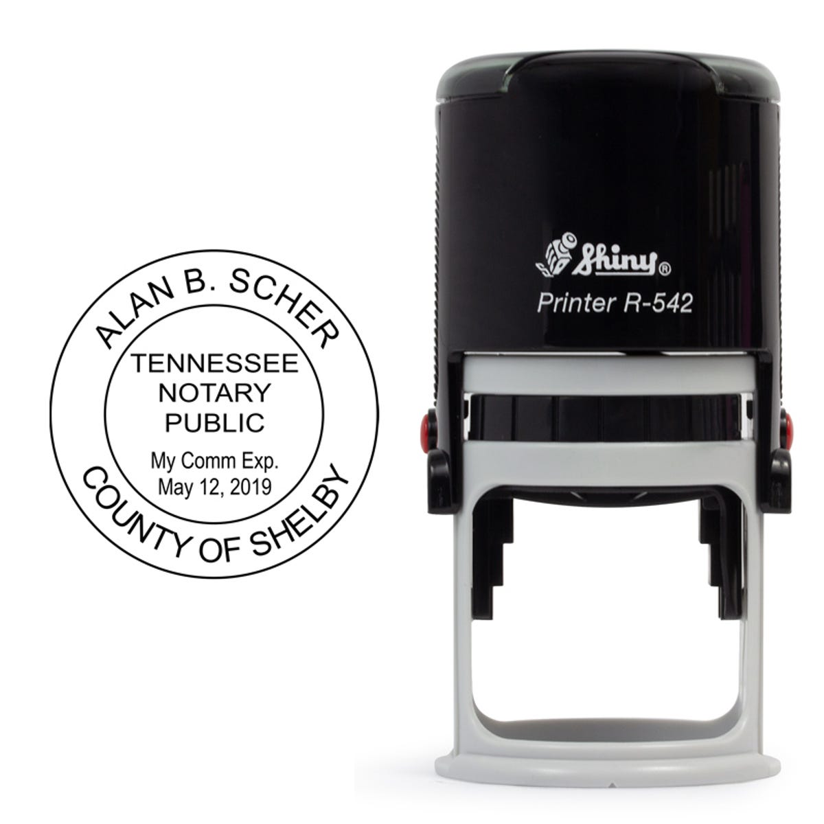 The impression measures 1.25" in diameter on the Shiny R-532 that comes with the Tennessee Round Notary Seal