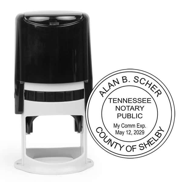 Notary round seal imprint next to stamp body