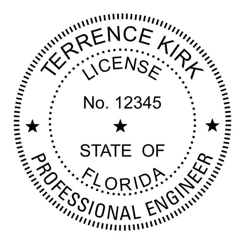 A close up of the State of Florida Engineer stamp impression
