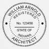 A close-up of the State of Indiana Architect Seal on paper