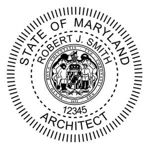 Maryland architect stamp design with name, license number, and state seal.