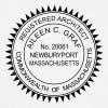 A close-up of the State of Massachusetts Architect Stamp impression on paper