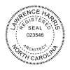 North Carolina architect seal design with custom name and license number. 