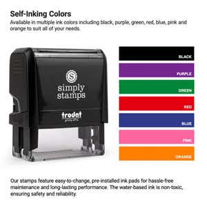 Self inking stamp ink color options: Blue, Black, red, green, pink