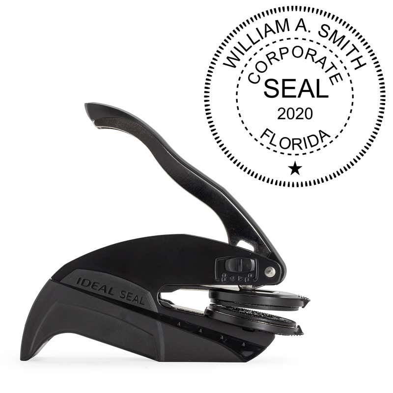 The Corporate Seal Embosser with Year is pictured with the Pocket Seal by Trodat.