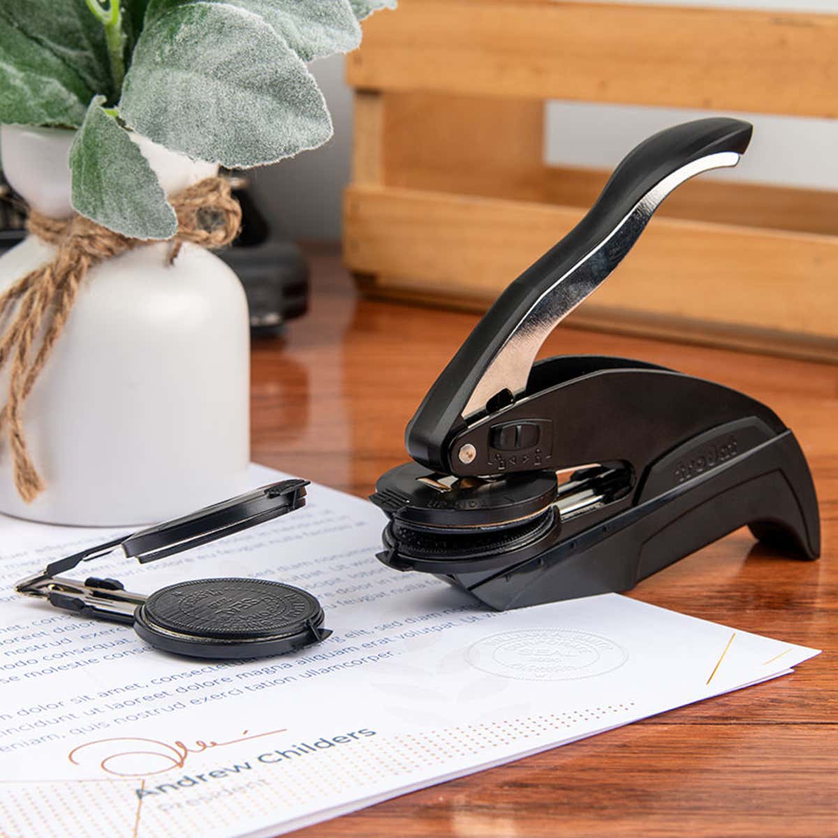 The Pocket Seal by Trodat sits nicely on a desk and is a lovely complement to any office.