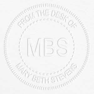 Custom Initial From the Desk of Embosser impression on grey paper