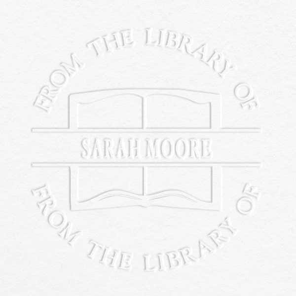 Example of From the Library Book Name Embosser Impression on Grey Background