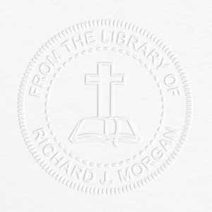 From the Library Cross Custom Book Embosser impression on Grey paper