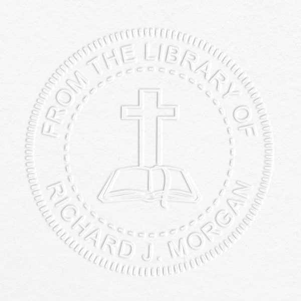 From the Library Cross Custom Book Embosser impression on Grey paper