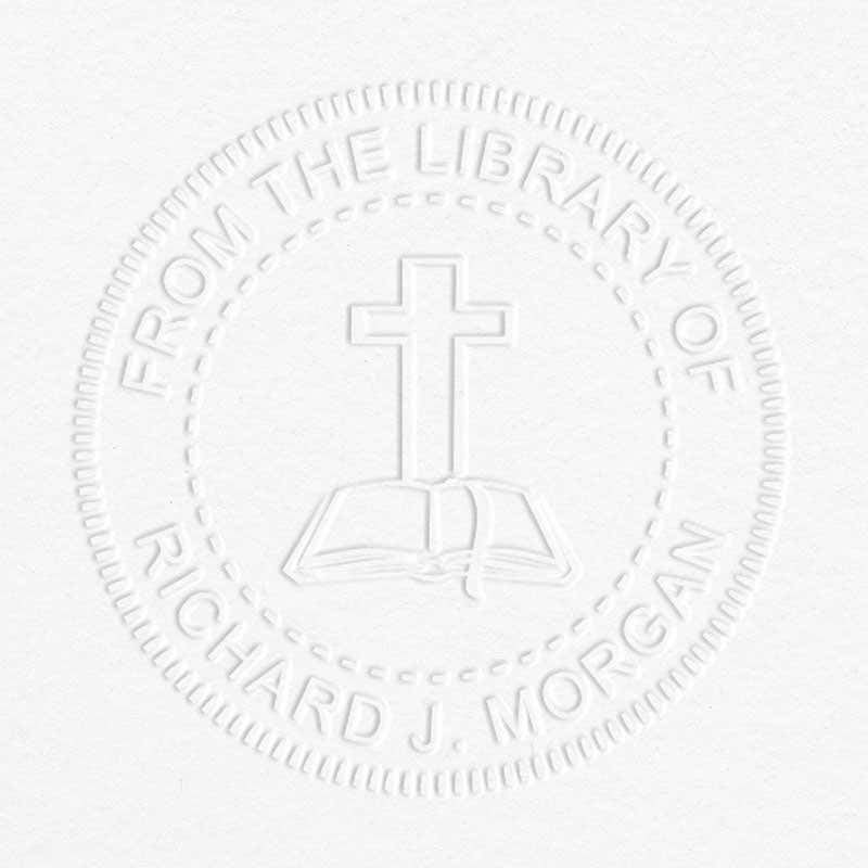 From the Library Cross Custom Book Embosser impression on Grey paper
