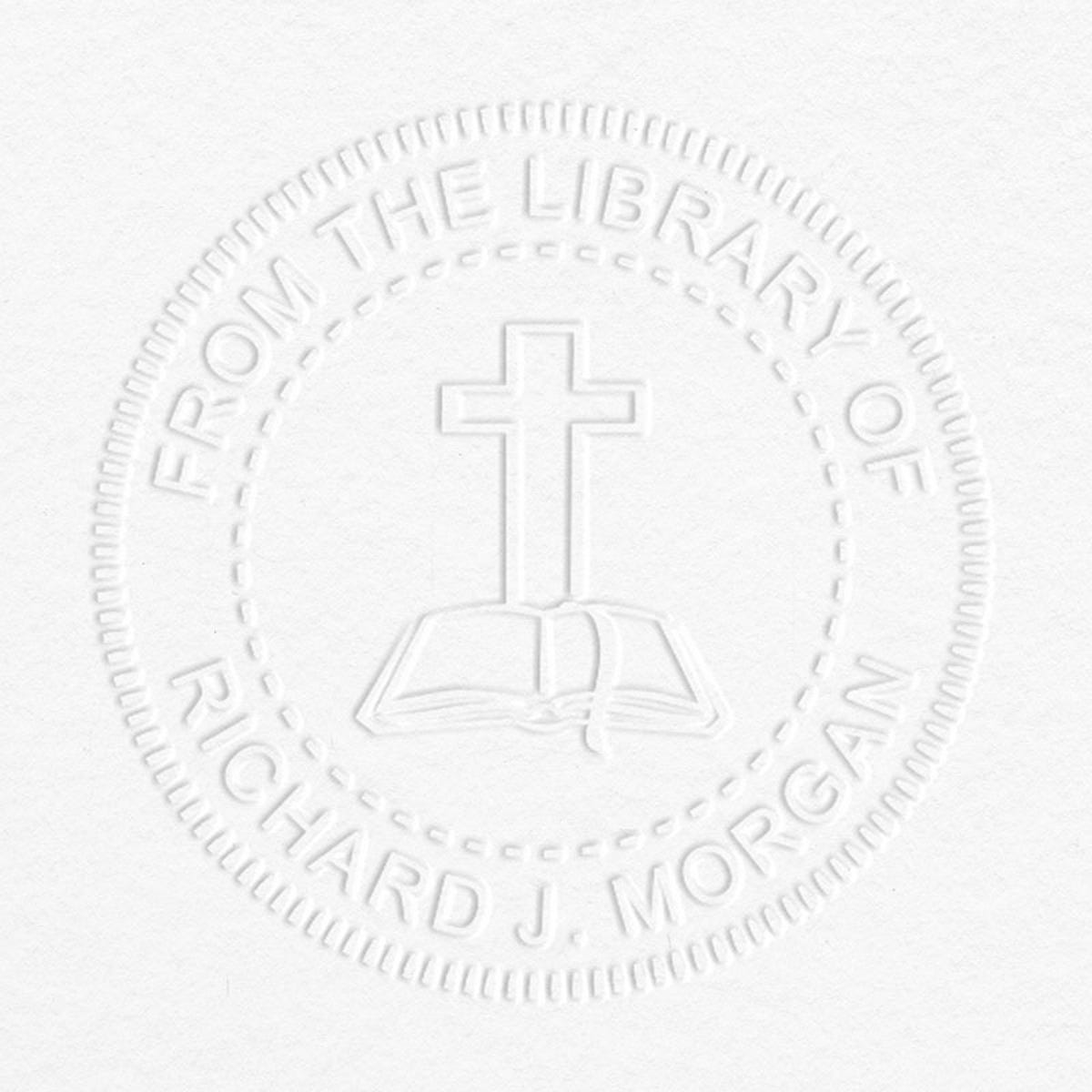 From the Library Cross Custom Book Embosser impression on Grey paper