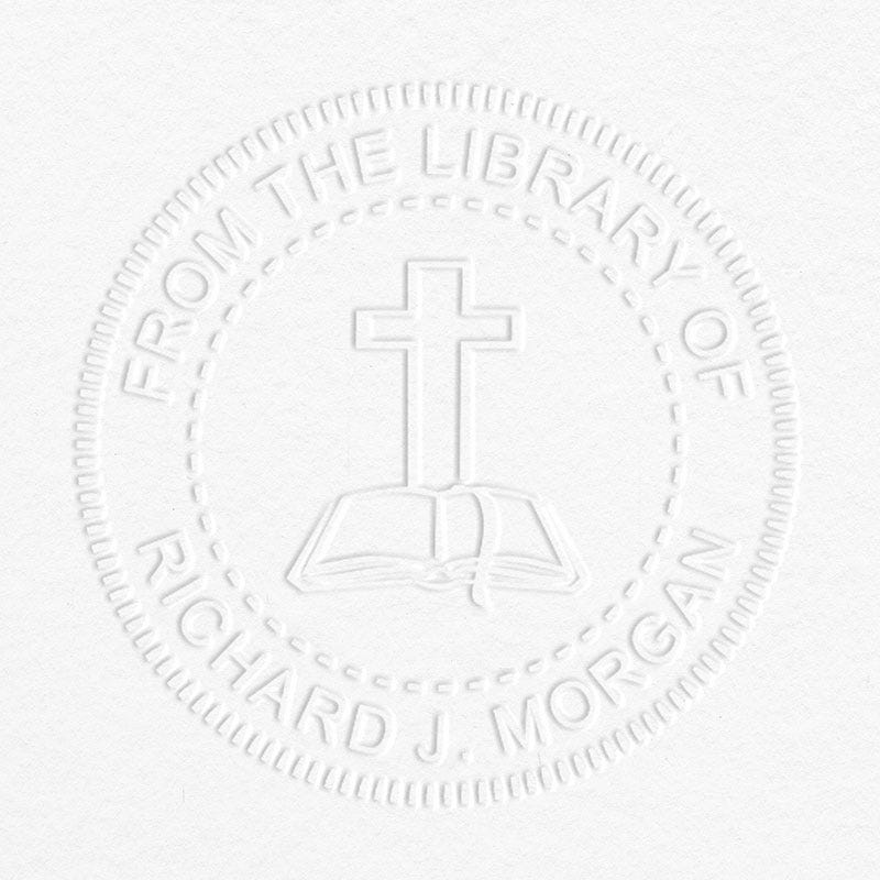 From the Library Cross Custom Book Embosser impression on Grey paper