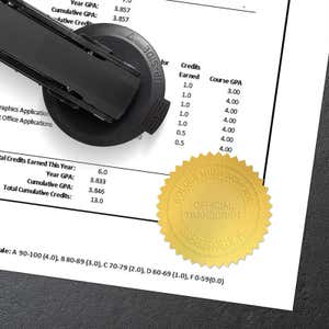Example of Official Transcript Embosser Seal Impression on Gold Sticker