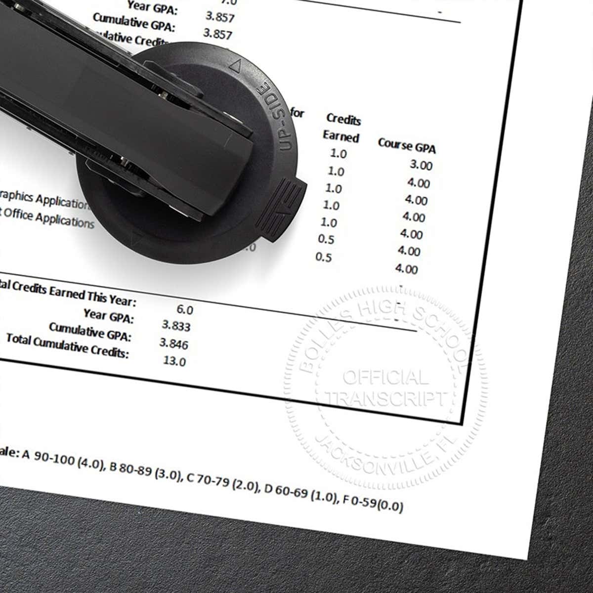 Example of Official Transcript Embosser Seal Impression on Paper