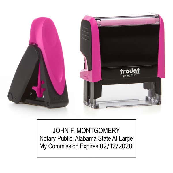 Side by side comparison of Alabama Notary Pink Stamp Self-Inking and Pocket Stamps