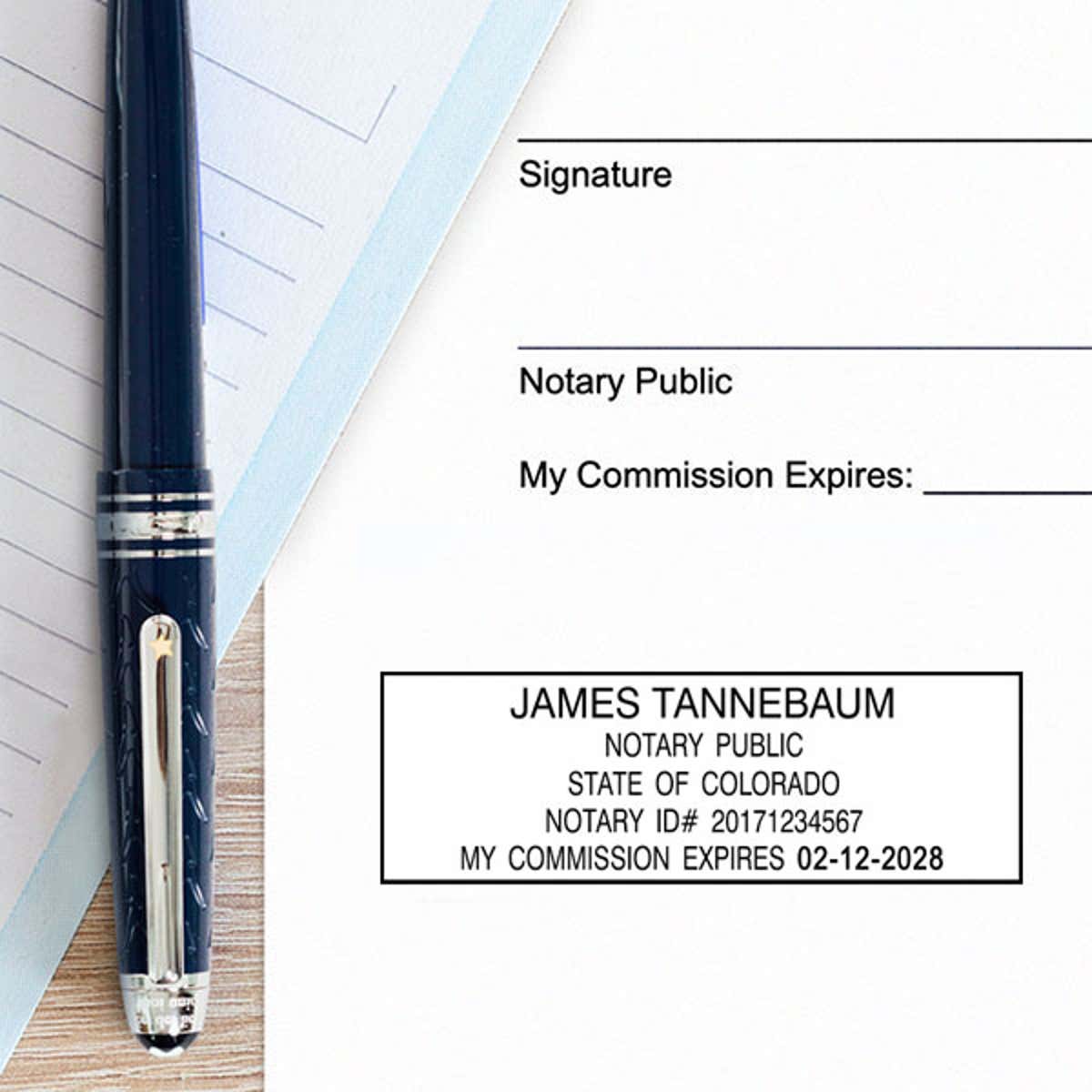 Colorado Notary Pink Stamp - Rectangle Impression on Paper