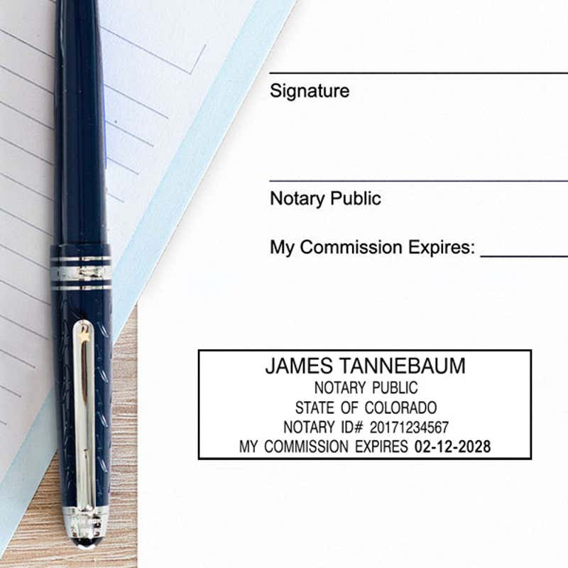 Colorado Notary Pink Stamp - Rectangle Impression on Paper