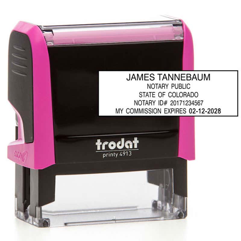 Colorado Notary Pink Stamp - Rectangle Body and Impression