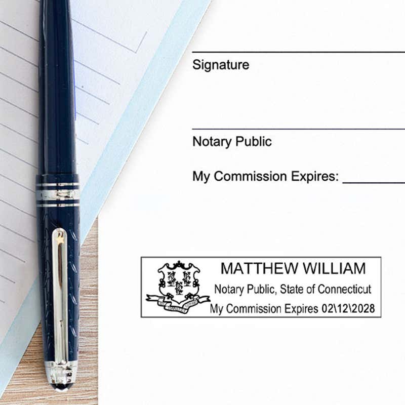 Connecticut Notary Pink Stamp Impression on Paper
