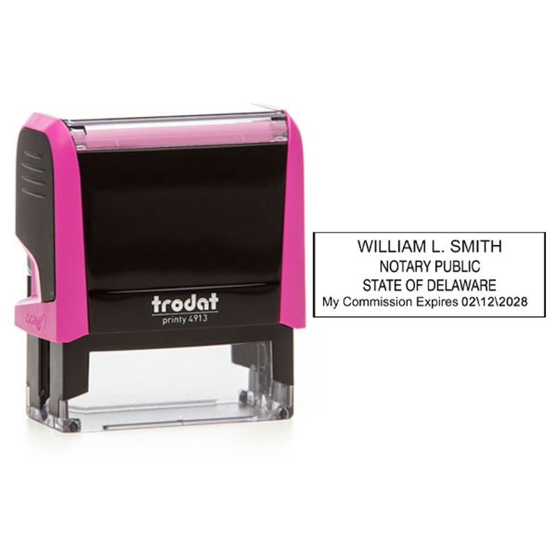 Delaware Notary Pink Stamp - Rectangle Impression