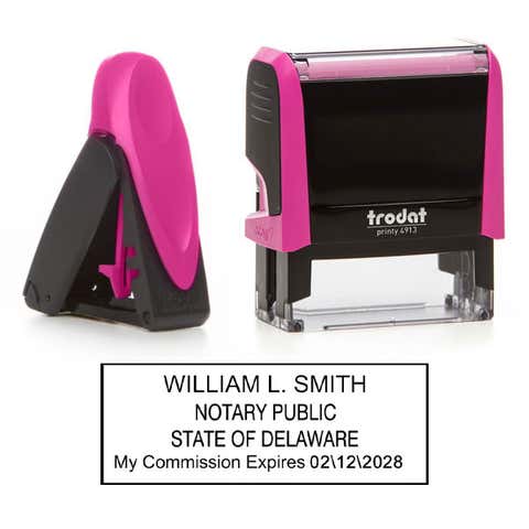 Delaware Pink Rectangle Notary Stamp