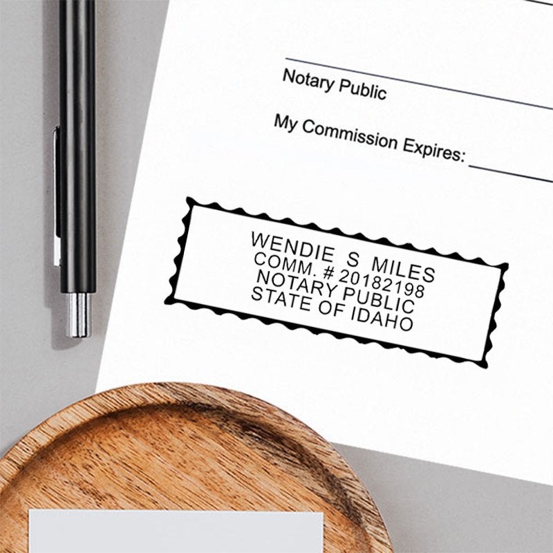 Impression on Paper of Idaho Notary Pink Stamp - Rectangle