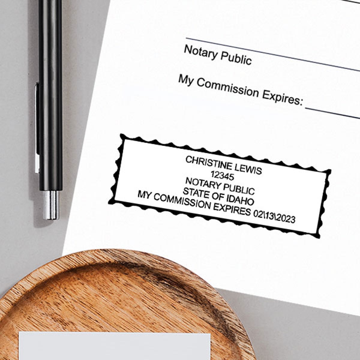 Example of Idaho Notary Pink Stamp with Expiration - Rectangle