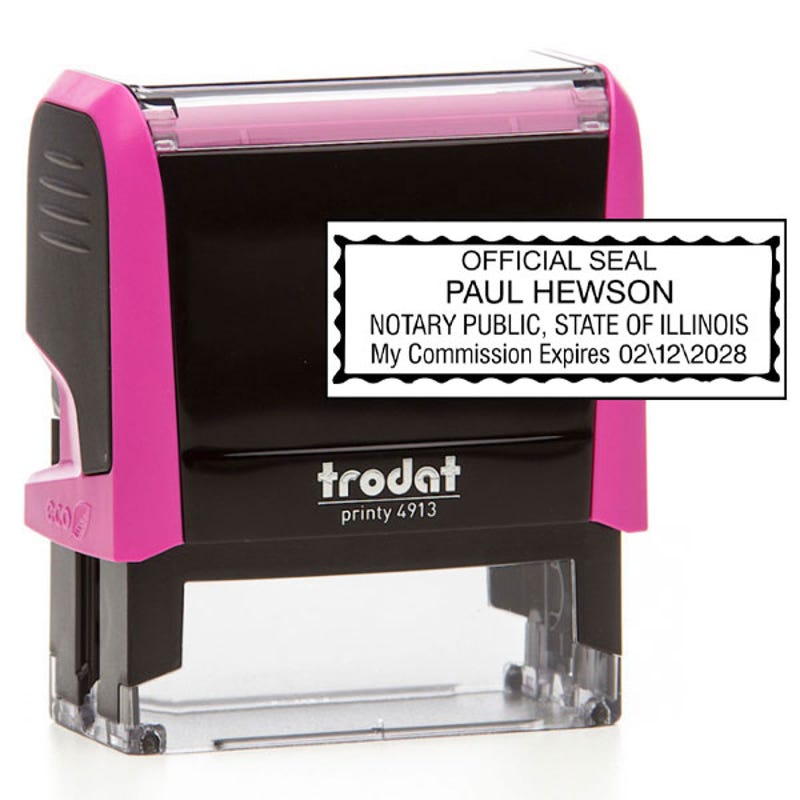 Illinois Notary Pink Stamp - Rectangle