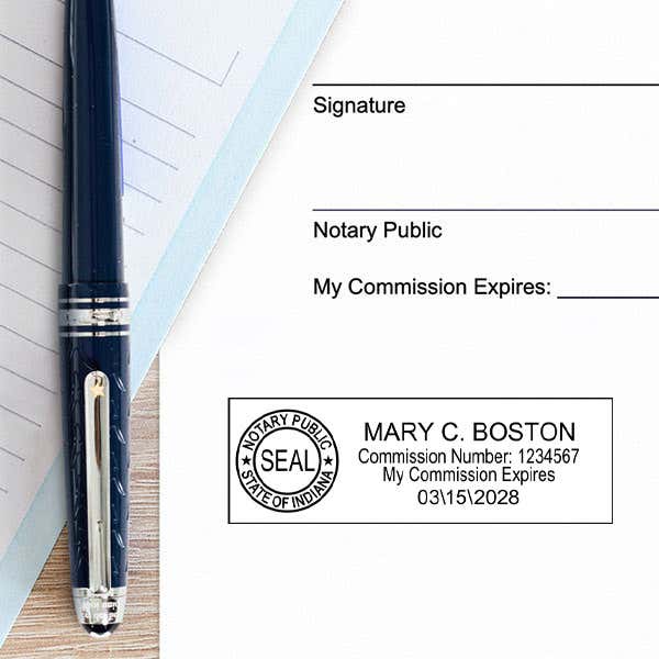 Example of Indiana Notary Pink Stamp - Rectangle Impression on Paper