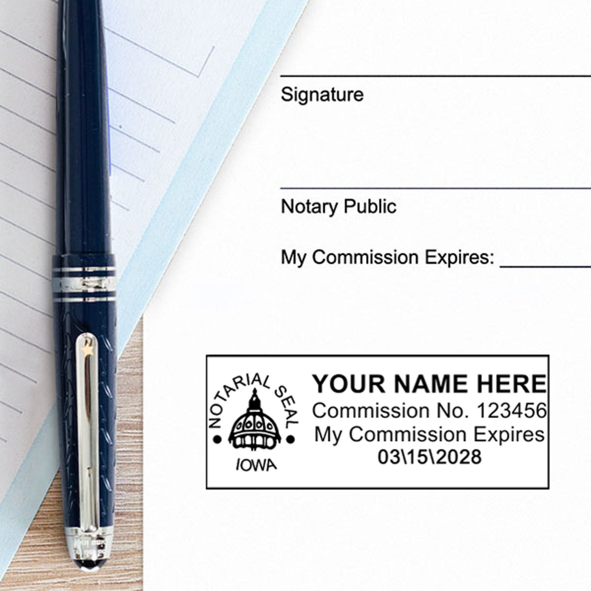 Another example of the stamp impression on paper of the Iowa Notary Pink Stamp - Rectangle