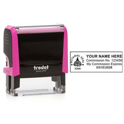 Iowa Notary Pink Stamp - Rectangle