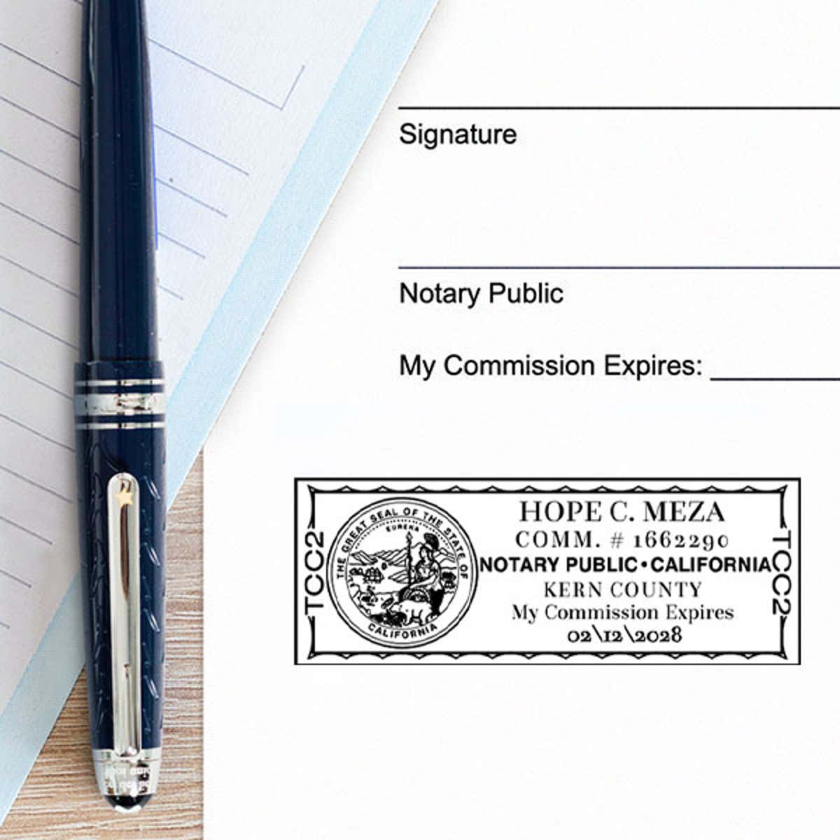 California Notary Rectangle Design Impression on Paper
